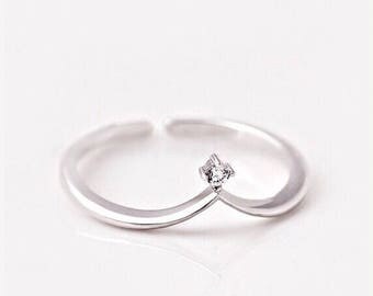 Crown Ring. Small Cz Ring. Adjustable Ring. Minimalist Ring. Dainty Sterling Silver Ring. Stacking Ring. Open Ring