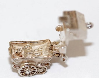 Vintage Sterling Silver Bracelet Charm Opening Baby Carriage (3.7g)