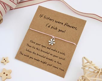 Sister Wish Bracelet, Wish Bracelet, Sister Bracelet, Sister Jewellery, Sister Gift, Charm Bracelet, If Sisters were Flowers