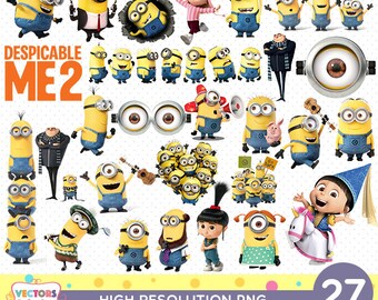 Despicable Me Minions PNG CutOut Printable, Minions PNG Files Decoration Scrapbook Stickers Birthday Party Clipart Agnes Gru Minions Unicorn