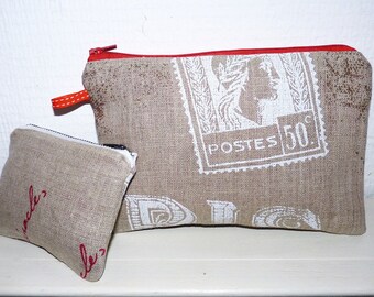 DUO purse/pouch zippered flat pattern "Paris postcard"