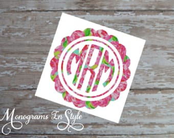 Lilly Monogram, Lilly Pulitzer Inspired, Scallop Circle Monogram, Monogram, Monograms, Yeti Decal, Car Decal, Lilly Pulitzer Vinyl, Tumbler