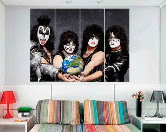 The Kiss band Poster. Multi panel music art. Rock-n-roll wall decor. Extra large canvas painting for home decoration. Canvas Kiss poster