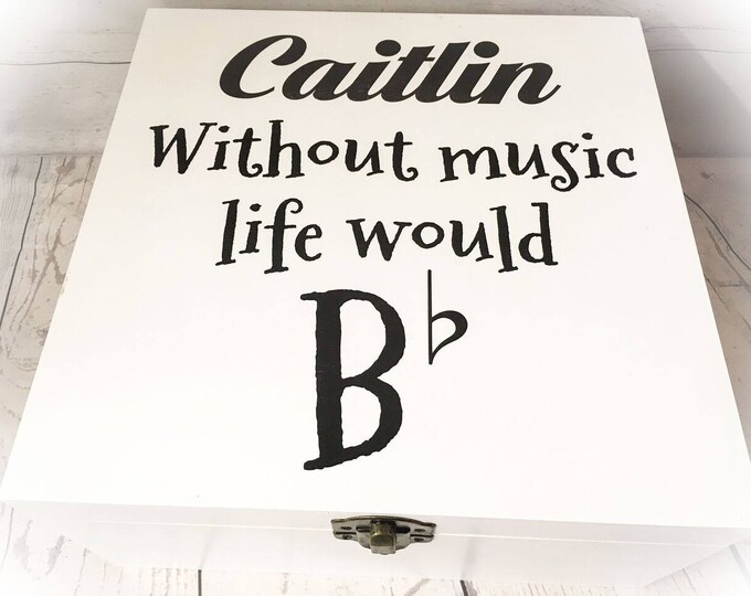 Personalised White Wooden Music Box - Any Name Without Music Life Would Be Flat