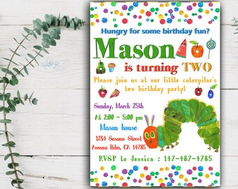 Very Hungry Caterpillar Birthday Invitation, Very Hungry Caterpillar Birthday, Very Hungry Caterpillar Invite, Hungry Caterpillar Birthday