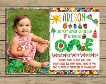 Very Hungry Caterpillar Invitation - The Very Hungry Caterpillar Birthday Party Invite - With Photo - With Free Backside - YOU PRINT