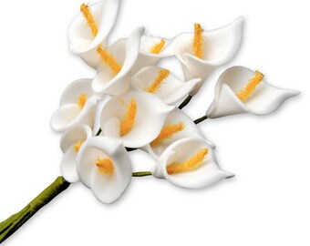 12 x Beautiful White Foam Mini Calla Lilies - Card Making Craft Flower Embellishments Wedding