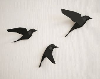 DIY paper Birds on wall, 3D papercraft, Easy paper model sculpture, origami, PDF animal low poly trophy, paper craft template kit, pepakura