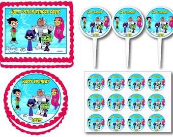 Teen Titans Go! Birthday Party Edible Cake Cookie Toppers or Plastic Cupcake Pick Stickers Decoration Baking Supply