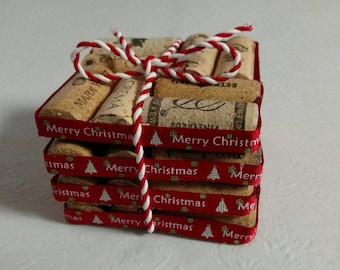Wine Cork Coasters, set of four, Christmas Style