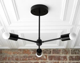 Black Chandelier - Sputnik Light - Industrial Lighting - Ceiling Lamp - Mid Century Modern - Modern Fixture