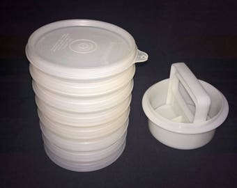 Vintage Tupperware Hamburger Press Set for Fridge or Freezer 9 pieces