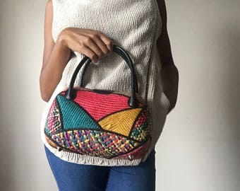 Vintage Rounded Colorful Woven Bag