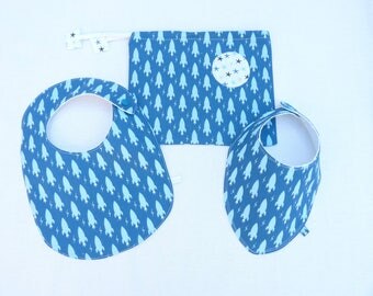 Ensemble 3 pièces bavoirs cadeau naissance garçon 0/24 mois "fusée"