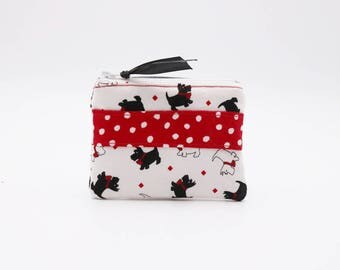 Scotties and Westies on White Background Polka Dotted Red Stripe Coin Purse