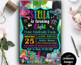 Trolls Birthday, Trolls Invitation, Trolls Birthday Invitation, Trolls Birthday Party, Trolls Party Favors, Trolls Party Invitation