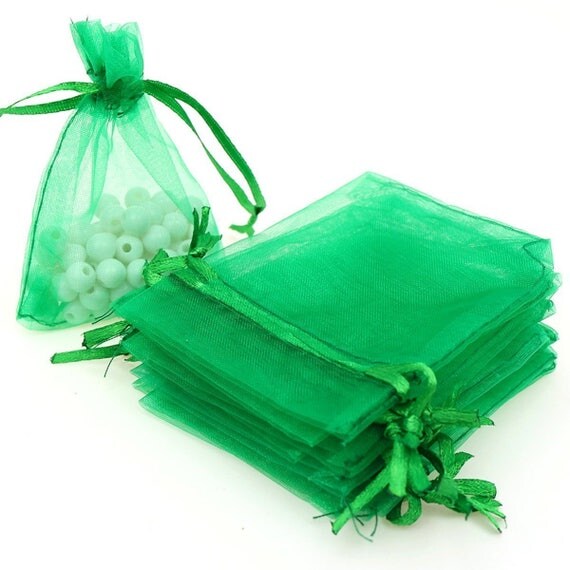 50 Green Organza Bags 3x4 Inch Sheer Fabric Wedding Favor