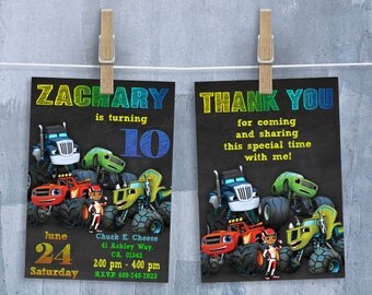 Blaze and the Monster Machines Invitation, Blaze and Monster Machines Birthday Party Invitations with Free Thank You Card, Personalized JPEG