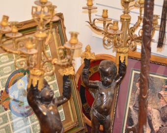 BRONZE STATUES CANDELABRAS Very Impressive Set. Weighs around 55 Lbs. each.