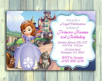 Sofía la primera invitación, invitación de Princesa Sofía, princesa cumpleaños invitación, el primer cumpleaños de Sofia, Sofia la primera parte