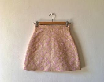 Brocade jacquard skirt pink background