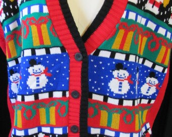 vintage Avon ugly Christmas sweater, Christmas vest, santa vest, holiday vest, medium, large, knit sweater, Holiday sweater, snowman sweater