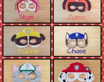 Paw Patrol Inspired Felt Masks- Child's Dress Up and Imaginary Play- Birthday Party Favor-Photo Shoot-Pretend Play-Theme Party-Paw Patrol