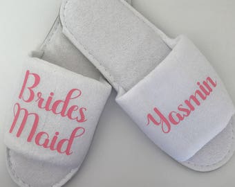 SALE Personalised Wedding Slippers, Bridesmaid Slippers, Bride Slippers, Bridal Party Slippers, Flower Girl Slippers, Bridesmaid Gift