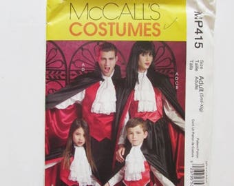 Vampire Costume - Cape and Jabot, Couple's Costume Adult Sizes, McCall's MP415- Uncut