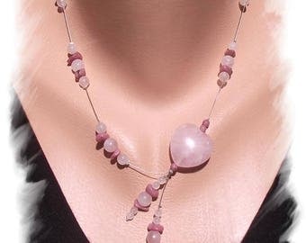 NECKLACE in ROSE QUARTZ and RHODONITE, Silver 925