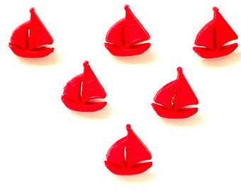 LOT 6 buttons: 16mm red boat