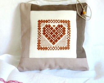 heart pillow embroidered pillow case, decoration, handmade