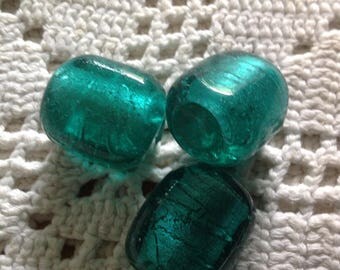Set of three vintage Emerald glass beads