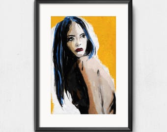 Painting "Woman with blue hair" art print A4