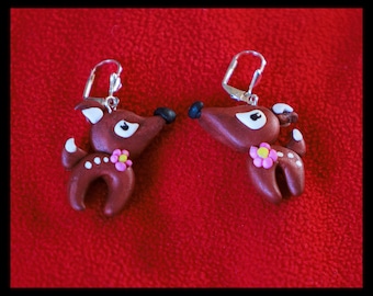 polymer clay deer Christmas jewelry gift earring