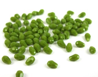 50 5 mm OLIVE green color glass faceted drops
