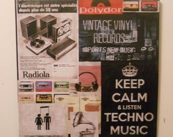 Papers on canvas glued to the vernis colle 'music