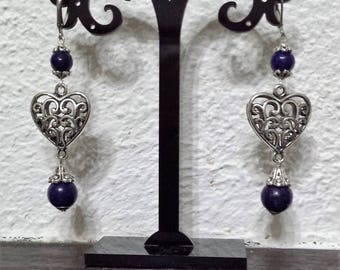 Genuine lapis lazuli and puffed heart earrings