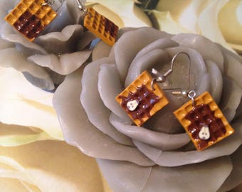 Earrings polymer clay "chocolate waffles"