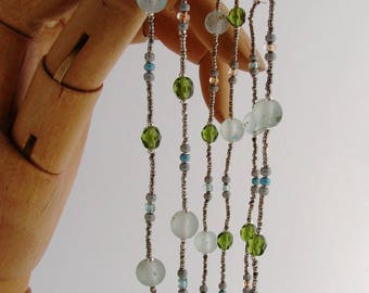 Necklace glass beads, sea green and khaki.