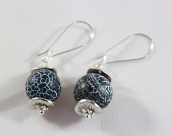 Earrings sleeper plated silver and midnight blue
