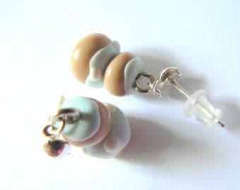 religious earrings in polymer clay blue and white glaze