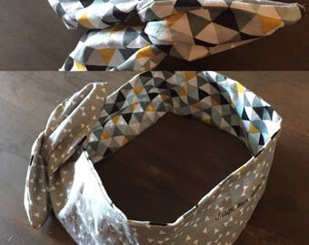 Headband woman, grey and mustard.