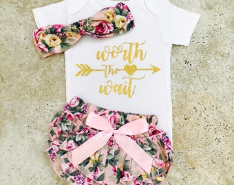 Baby Girl Coming Home Outfit, Take Home Outfit Newborn Girl Clothes, Newborn Girl Outfit, Worth The Wait Outfit, Worth The Wait Baby Girl