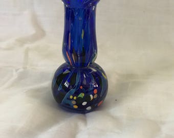 Small hand blown blue vase