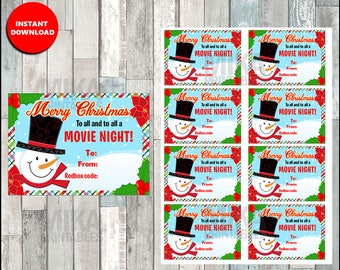 Printable Movie Night Gift Tag Instant Download Merry