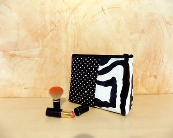 black and white spot clutch bag