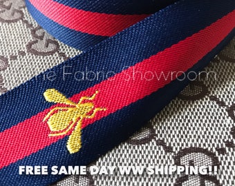 Gucci Style Ribbon Gucci Bee Style Ribbon Navy Blue Gucci Ribbon Wide Exceptional Quality Limited Stock! FREE Same Day WW Shipping!!