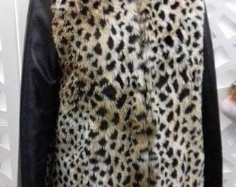 Coat faux fur with sleeves leatherette 38/40