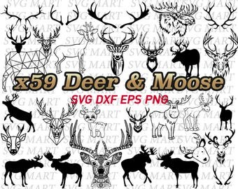 deer svg, moose svg, deer antler, deer horn, deer head, cartoon deer, polygonal deer, clipart, png, eps, dxf, vector, line art, silhouette